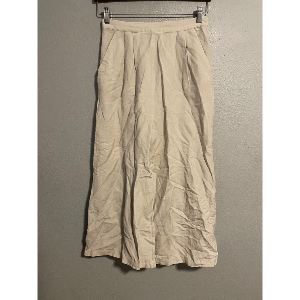 First Rite Trousers Womens Small Beige Linen Wide Leg Pull On Lagenlook Boho